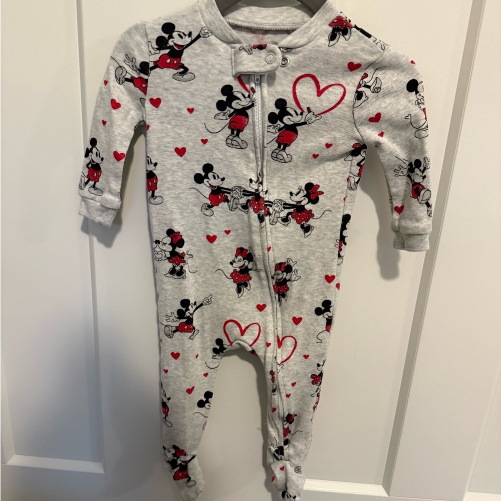 PBK Disney Mickey Mouse Red and Gray Kids Footie 3-6M